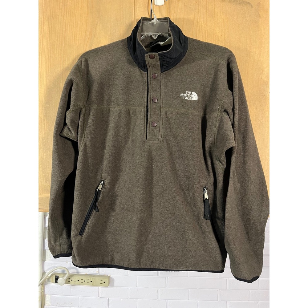 The North Face Fleece Pullover Mens Medium Olive Green TKA 100 Snap Neck